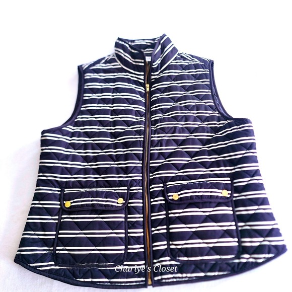 Kenar Woman Quilted Vest 2X Navy Striped Gold Accent Transitional Fall Outerwear - Picture 1 of 9